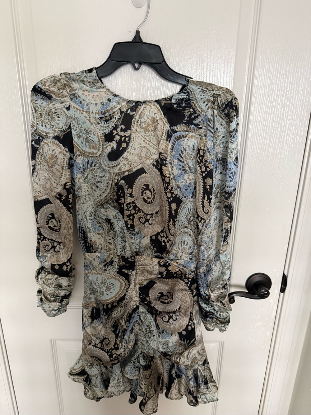 Zara Paisley Print Mini Dress - Black, Light Blue & Cream